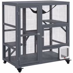 PawHut Indoor Catio Cat House on Wheels with Platforms, Hammock - Additional view 8