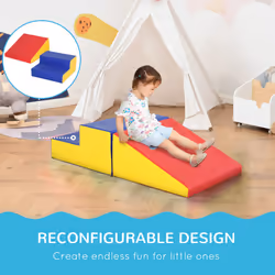 HOMCOM 2-Piece Soft Playset for Toddlers, Climb, Crawl, Red