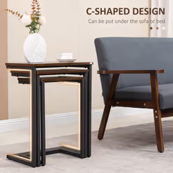 HOMCOM C-Shaped Nesting Tables Set of 3 with Steel Frame, Rustic Brown - Additional view 4