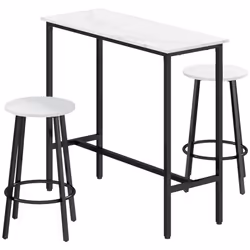 HOMCOM 3 Piece Bar Table Set for 2 with Stools Steel Frame Footrest White