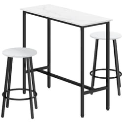HOMCOM 3 Piece Bar Table Set for 2 with Stools Steel Frame Footrest White
