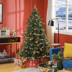 HOMCOM 6ft Artificial Christmas Tree with Warm White LED Light, Metal Base