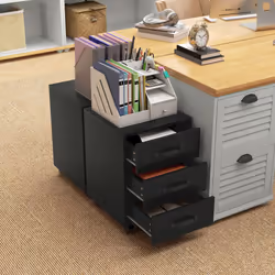 HOMCOM File Cabinet with 3 Drawers, Under Desk Mobile Filing Cabinet Black - Additional view 5