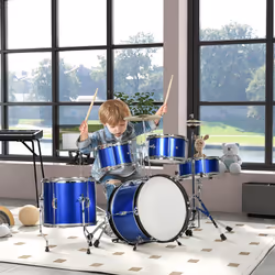 AIYAPLAY 11-Piece Junior Drum Set for Kids with Stool, Drumsticks, Blue
