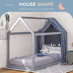 HOMCOM Wooden Single Bed Frame with Tree House Style, Grey