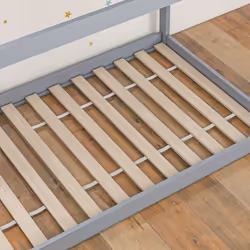 HOMCOM Wooden Single Bed Frame with Tree House Style, Grey - Additional view 6
