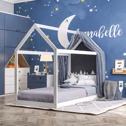 HOMCOM Wooden Single Bed Frame with Tree House Style, White - Additional view 6