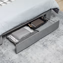HOMCOM Double Bed Frame with Storage and Adjustable Velvet Headboard