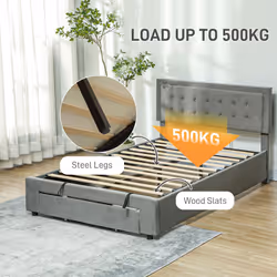 HOMCOM Double Bed Frame with Storage and Adjustable Velvet Headboard - Additional view 4