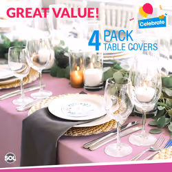 4pk Long Pink Table Cloth Party | 274 x 137cm | Plastic Table Cover