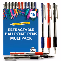 16-32 Blue Red Black Retractable Ballpoint Pens - 16 pens