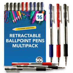 16-32 Blue Red Black Retractable Ballpoint Pens - 16 pens