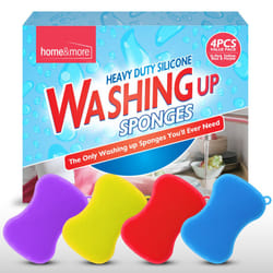 4pk Silicone Dish Washing Up Sponge, Dish Sponge Non- Scratch for Kitchen, Reusable Kitchen Sponges for Cleaning Pots & Pans, Multicolour Washing Up
