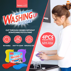 4pk Silicone Dish Washing Up Sponge, Dish Sponge Non- Scratch for Kitchen, Reusable Kitchen Sponges for Cleaning Pots & Pans, Multicolour Washing Up
