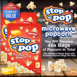 48pk Sweet Flavour Microwave Popcorn (16 Boxes with 3 Bags Per Box)