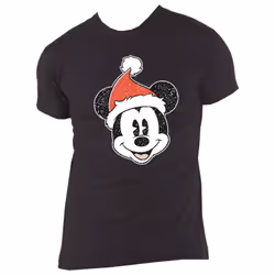 Mickey Mouse Santa Hat T Shirt - L, Black