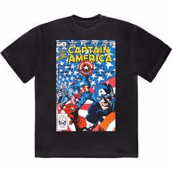 Many Captain Americas Comic Cover T Shirt - L, Black