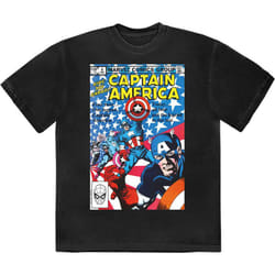 Many Captain Americas Comic Cover T Shirt - L, Black