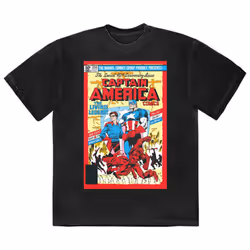 Captain America Living Legend Comic Cover T Shirt - L, Black