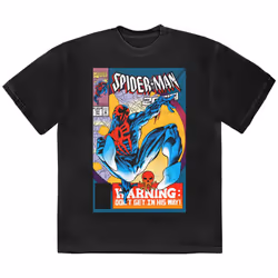 Spider Man Warning Comic Cover T Shirt - L, Black