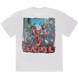 Deadpool Hero Scene Vintage T Shirt - XL, White