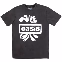 Oasis Band Logo Splat Stone Wash T Shirt - XXL, Charcoal