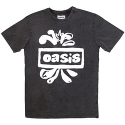 Oasis Band Logo Splat Stone Wash T Shirt - XXL, Charcoal