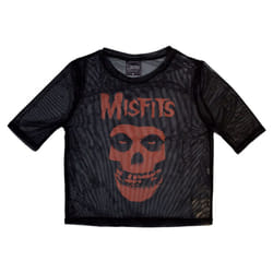 Misfits Orange Logo And Skull Mesh Long Sleeved Crop Top - S, Black