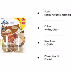 Glade Electric Twin Refill Sandalwood & Jasmine Scented Oil Plugin, 2 x 20ml (Pack of 3)