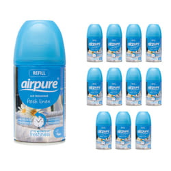12 x Airpure Automatic Spray Refills 250ML Fresh Linen Blue