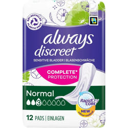 Always Discreet Incontinence, Sensitive Bladder, Complete Protection 12 Pads