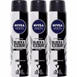 NIVEA MEN Invisible for Black & White Original Anti-Perspirant Deodorant Spray (250ml), 0% Alcohol Aerosol Spray, Anti-Mark Men's Anti-Perspirant