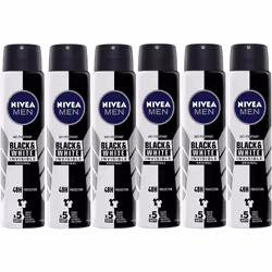 NIVEA MEN Invisible for Black & White Original Anti-Perspirant Deodorant Spray (250ml), 0% Alcohol Aerosol Spray, Anti-Mark M ...