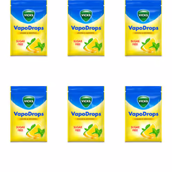 Vicks VapoDrops Sugar Free Lemon & Menthol For Cold And Flu 72g (Pack of 6)