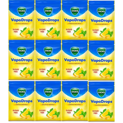 Vicks VapoDrops Sugar Free Lemon & Menthol For Cold And Flu 72g (Pack of 12)