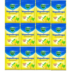 Vicks VapoDrops Sugar Free Lemon & Menthol For Cold And Flu 72g (Pack of 12)