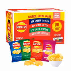 Giant Crisps Multipack Snack Box - Pack of 66 x 25g Assorted Classic Walkers Crisps Bulk Buy. Multipack Crisps Potato Snacks ...