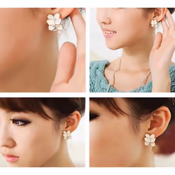 Fashion Style Elegant Crystal Gardenia Stud Earrings Ear Buckle for Women
