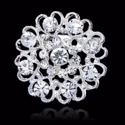 Rhinestone Crystal Brooch Hollow Out Collar Pin Silver Plated Flower Jewelry