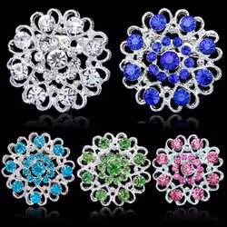 Rhinestone Crystal Brooch Hollow Out Collar Pin Silver Plated Flower Jewelry