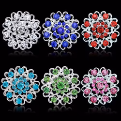 Rhinestone Crystal Brooch Hollow Out Collar Pin Silver Plated Flower Jewelry