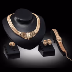 Women&apos;s Wedding Party Gift Net Thick Choker Necklace Bracelet Ring Earrings Set