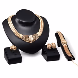 Women&apos;s Wedding Party Gift Net Thick Choker Necklace Bracelet Ring Earrings Set
