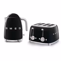 Smeg 50's Style Retro Range Breakfast Set, 1.7L 3000W Kettle & Multi-Functional Control 4-Slice 2000W Toaster, Black, KLF03BL ...