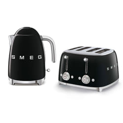 Smeg 50's Style Retro Range Breakfast Set, 1.7L 3000W Kettle & Multi-Functional Control 4-Slice 2000W Toaster, Black, KLF03BLUK/ TSF03BLUK