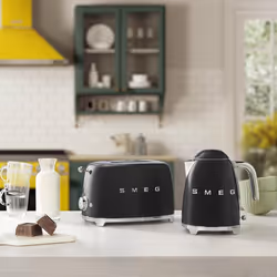 Smeg 50's Style Retro Range Breakfast Set, 1.7L 3000W Kettle & Multi-Functional Control 4-Slice 2000W Toaster, Black, KLF03BLUK/ TSF03BLUK