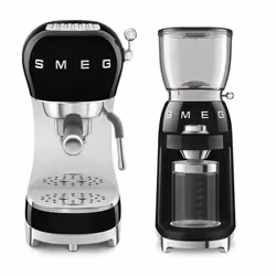 Smeg 50's Style Retro Coffee Range Set, Espresso Coffee Machine with Steam Wand, with Stainless Steel Grinders, Black, ECF02B ...