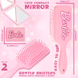 Detangle Hair Brush for Women Teenagers Girls, Paddle Brush and Compact Mirror Set - Gifts for Her
