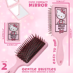 Hello Kitty Detangle Hair Brush for Women  Teenagers  and Girls  Kawaii Hair Accessories - Cute Gifts for Her (Hello Kitty Brush & Mirror)