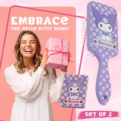 Hello Kitty Detangle Hair Brush for Women  Teenagers  and Girls  Kawaii Hair Accessories - Cute Gifts for Her (Kuromi Brush & Mirror)